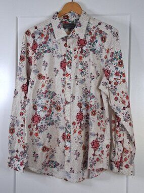 Paisley & Gray Slim Fit Button Up Shirt Long Sleeve Mens XXL Cream Boho Floral